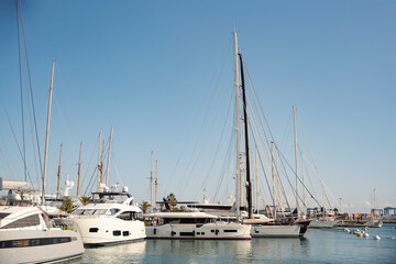 White luxury yachts in yacht club in port of Valencia, Spain