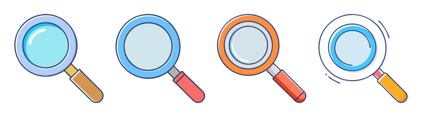 Colorful Cartoon Magnifying Glass Collection Exploring Search Discovery and Visual Examination
