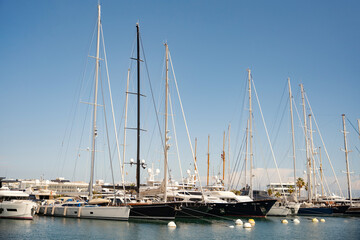 Luxury yacht marina. Port in the Mediterranean Sea in Valencia, Spain
