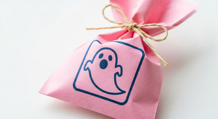 Pink Gift Bag with Cute Ghost Graphic for Halloween Decor or Festive Party Use