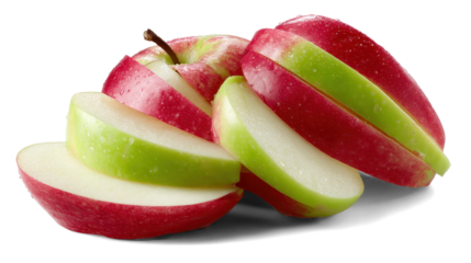 red apple with leaves and slices