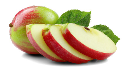 red apple with leaves and slices