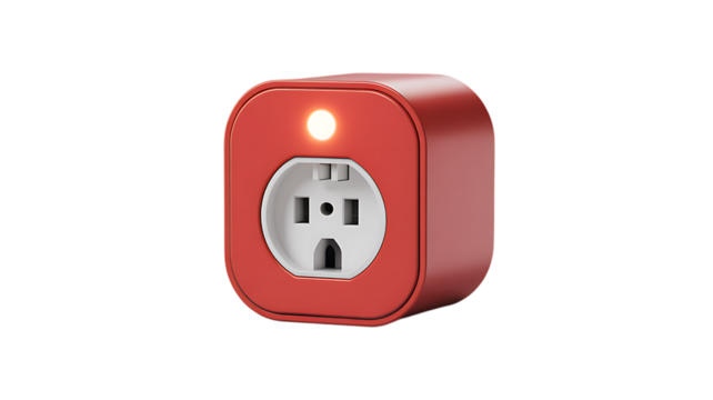 Red Smart Power Plug Socket with LED Indicator Isolated on White