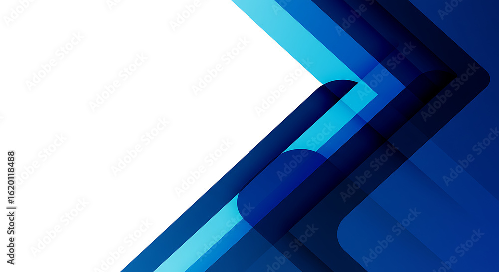 Poster dynamic blue arrow background with overlapping geometric shapes and modern design