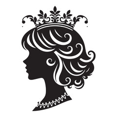 Elegant Vintage Woman with Ornate Crown Silhouette Vector
