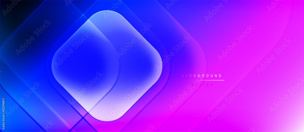 Poster abstract gradient background. blue, purple hues blend smoothly. geometric shapes overlap creating mo