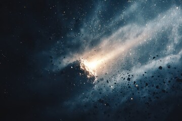 Cinematic depiction of a meteorite disintegration in the atmosphere, showcasing modern and ancient events involving asteroids impacting Earth