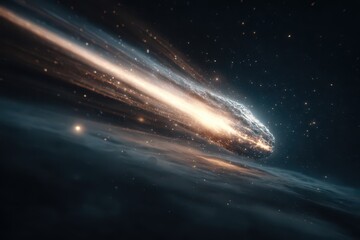 Witnessing a blazing meteorite streaking through space, evoking both modern wonder and ancient dinosaur era fear