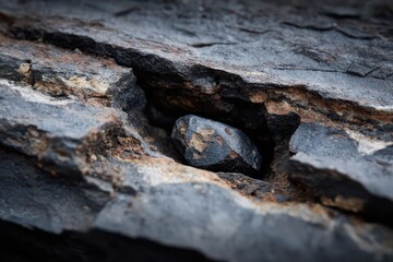 Fototapeta premium Meteorite embedded in ancient rock fissure reveals history of cosmic impacts on Earth during modern times and the age of dinosaurs