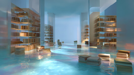 library submerged in liquid light