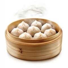 Delicious Steamed Dumplings in Bamboo Steamer: Perfect for Restaurant Menus, Food Blogs, and Culinary Websites