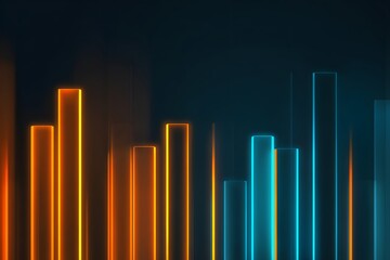 3D render, abstract neon background with glowing lines and vertical shapes on a dark backdrop, modern wallpaper 