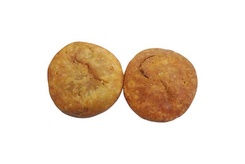 Kachori is a Flat spicy snack from India also spelled as kachauri and kachodi on white background 