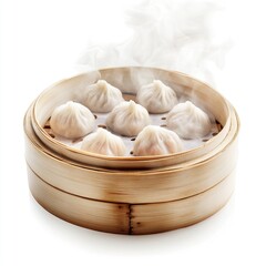 Steaming Xiao Long Bao Dumplings in Bamboo Steamer