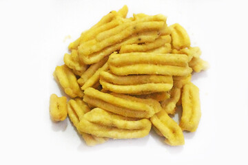 besan sev indian street food on white background 