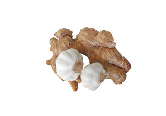 Garlic and ginger isolated on white background. The garlic in the recipes of traditional medicine...