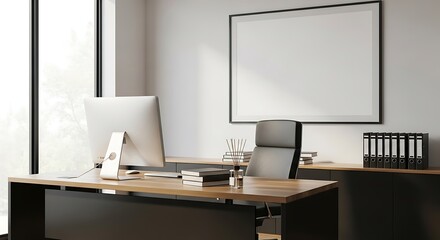 Modern Office Workspace with Desk, Chair, and Computer
