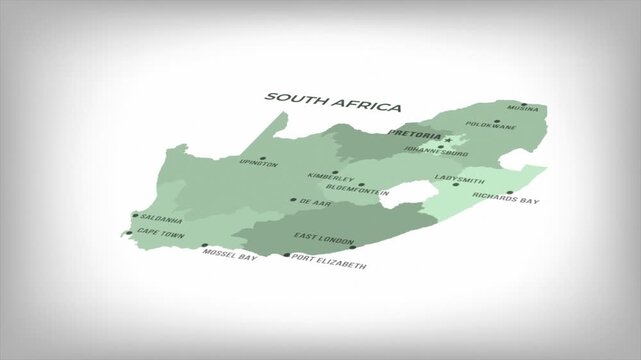 Animated Map of SOUTH AFRICA with states Borders and Major Cities Positions