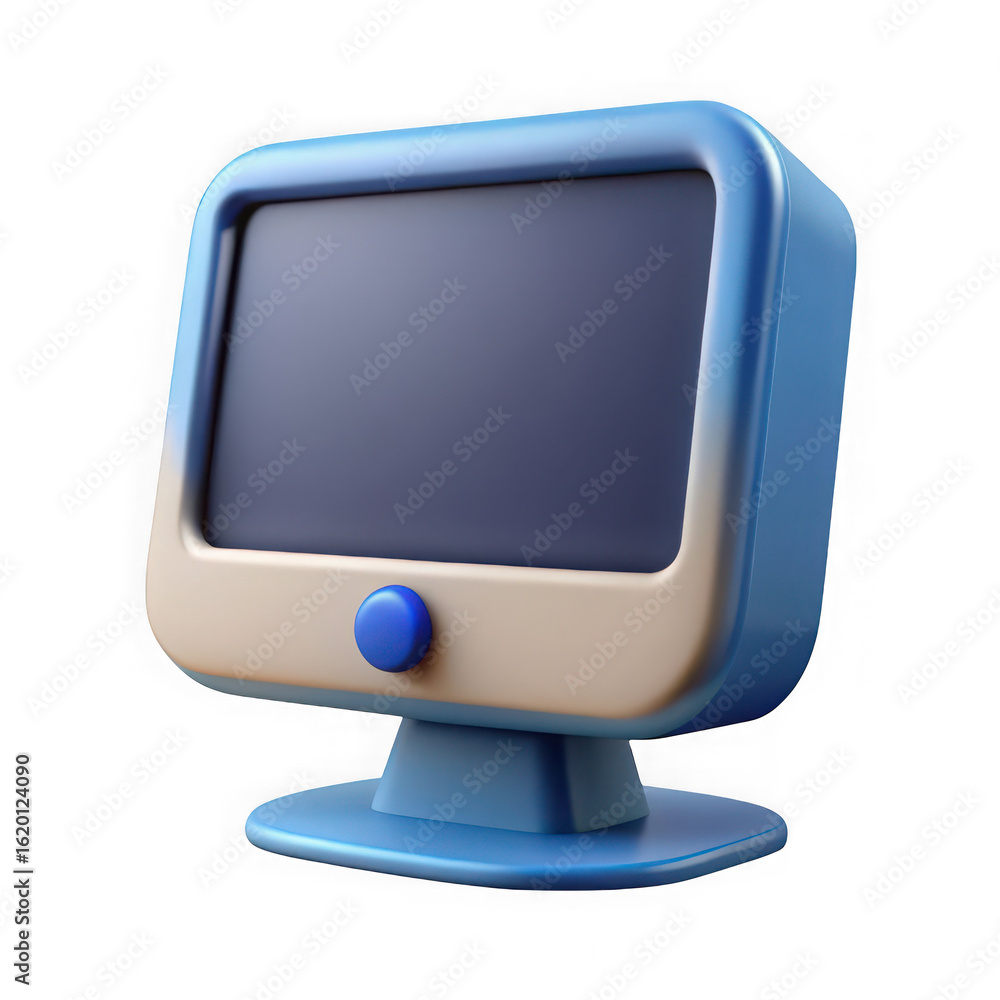 Poster 3d rendered blue and beige retro computer monitor isolated on transparent background