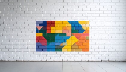 Colorful Geometric Design On White Brick Wall