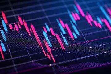 Close-up stock market chart, colorful candlesticks