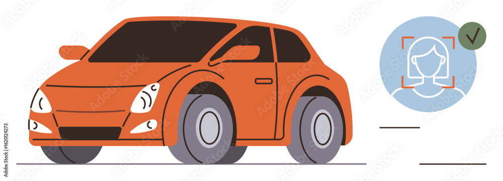 Aufkleber compact orange car paired with facial recognition technology for security and user authentication. i