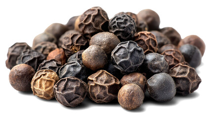 Black peppercorns on white