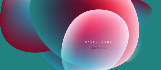 Abstract shapes overlap, creating vibrant color gradients. Teal, pink, blue hues blend smoothly. Modern design element for backgrounds.