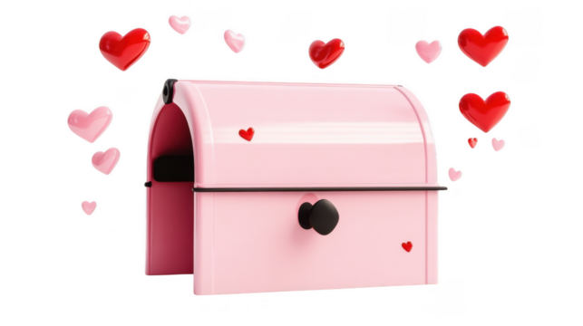 A pink mailbox with red hearts playfully invites love notes and personal messages - Powered by Adobe