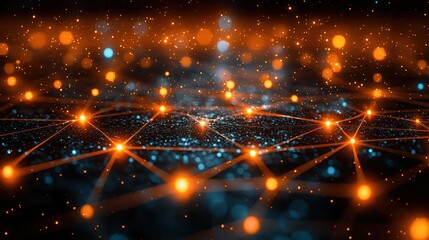 Fototapeta premium Global network connection, digital data flow, glowing nodes, dark background, technology concept