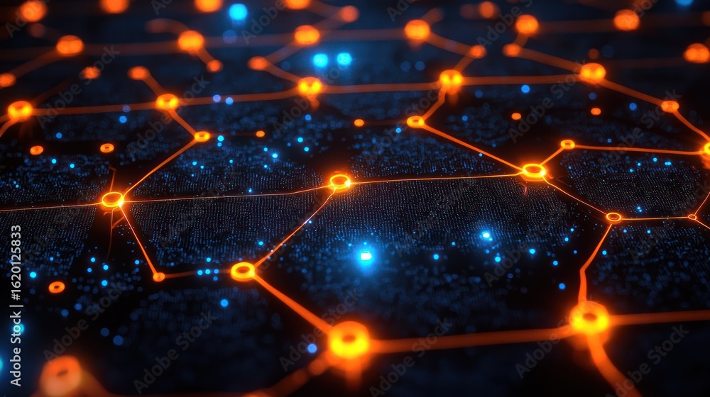 Poster abstract network connection, glowing nodes, digital background, data visualization, tech concept