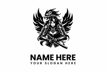 Warrior Woman with Eagle Wings Holding Katana Fierce and Ready.