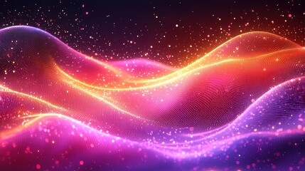 Abstract glowing waves, cosmic particles, dark background, digital art, website header