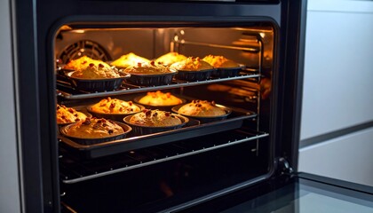 Golden Brown Mini Cakes Baking in a Modern Oven
