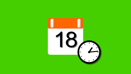 4K calendar illustration date 18 illustration. clock and green background clean and stunning 4k illustration.
