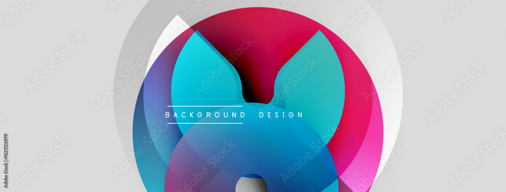 Poster abstract geometric shapes overlap, creating vibrant color gradients. modern design elements suggest 