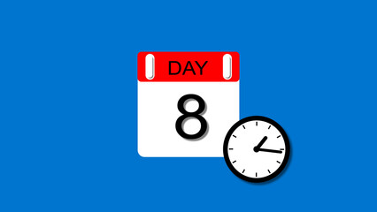 4K calendar illustration day 8 illustration. clock and green background clean and stunning 4k illustration.