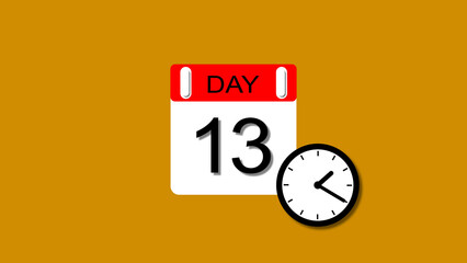4K calendar illustration day 13 illustration. clock and green background clean and stunning 4k illustration.