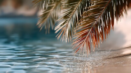 Palm leaf over waves on beach