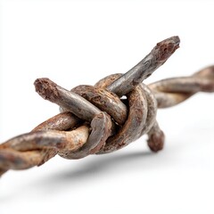 Obraz premium Barbed Wire: An up-close, evocative shot of weathered, rusted barbed wire showcases its sharp, intimidating, and isolating quality.