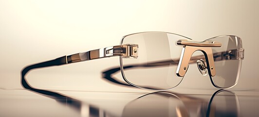 A luxurious pair of frameless designer eyeglasses placed on a clean, generative AI