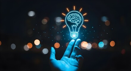 Man holding illuminated light bulb like as business innovation idea