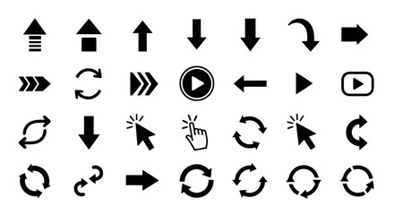 Icon set vector art of arrows and cursors isolated on white background