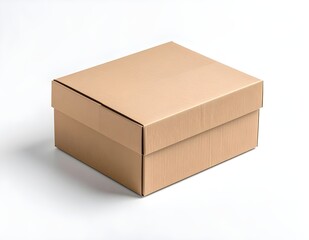 A closed brown cardboard box with a lid, suitable for packaging or shipping, is shown isolated on a white background.