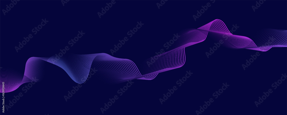 Poster abstract glowing wavy gradient lines on a dark blue background. dynamic wave pattern. modern flowing