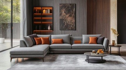 Stylish gray sectional in modern living room