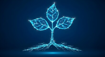 Glowing Cyan Seedling Network on Deep Blue Background