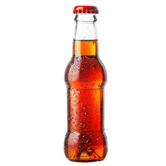 Glass bottle of amber-colored soda, condensation