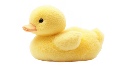 Cute yellow duck plush sits with a smile, perfect for kids' rooms or as a comforting companion during play