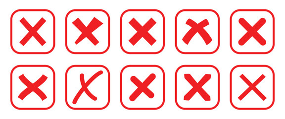 Vector of Red Wrong buttons Icon Set, Depicting Red Cross, Red cross vector illustration